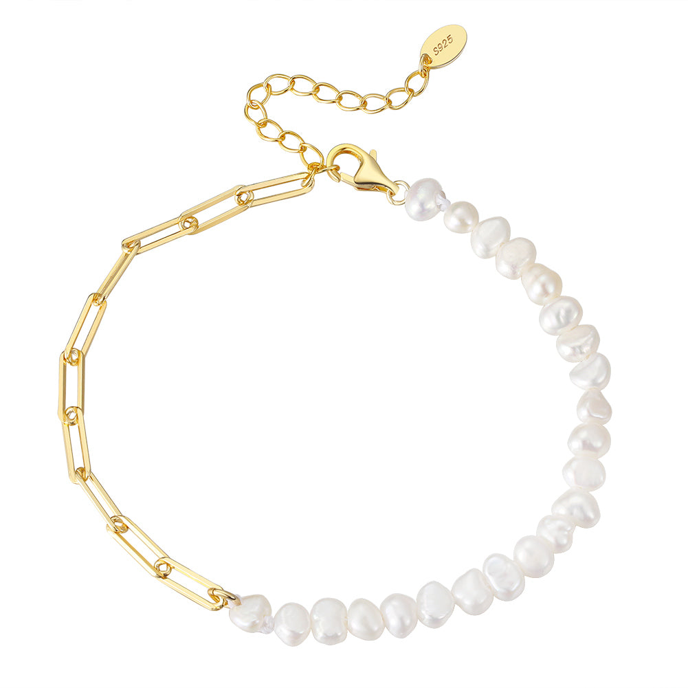 Half Pearl Half Link Chain Bracelet