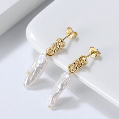 Linked Pearl Drop Earring